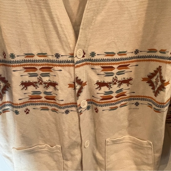 Art Unlimited size large vintage longline thermal button front Aztec design - Picture 7 of 7